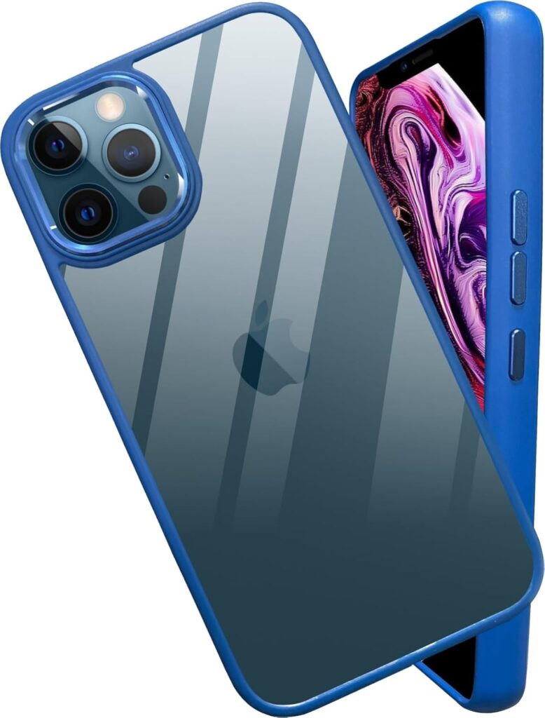 A rtistque Metal Clear Back Cover Case for iPhone 12 Pro Max |Sleek Hard Crystal ClearBack | Drop & Camera Protection | Shockproof Mobile Case for iPhone 12 Pro Max (PC & TPU - Blue)