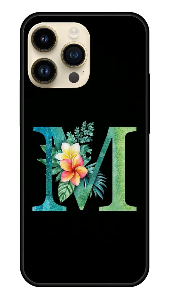 NDCOM for iPhone 14 Pro Max Case | Premium i Phone 14 Pro Max Cover | Sleek and Stylish iPhone 14 Pro Max Covers for Men and Women | M Alphabet Letter Printed Metal Case