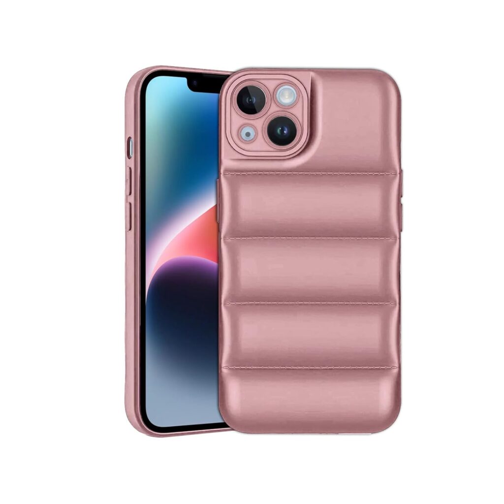 Amazon Brand - Solimo Puffer Case Camera Protection Soft Back Cover for Apple iPhone 14 - Rose Gold