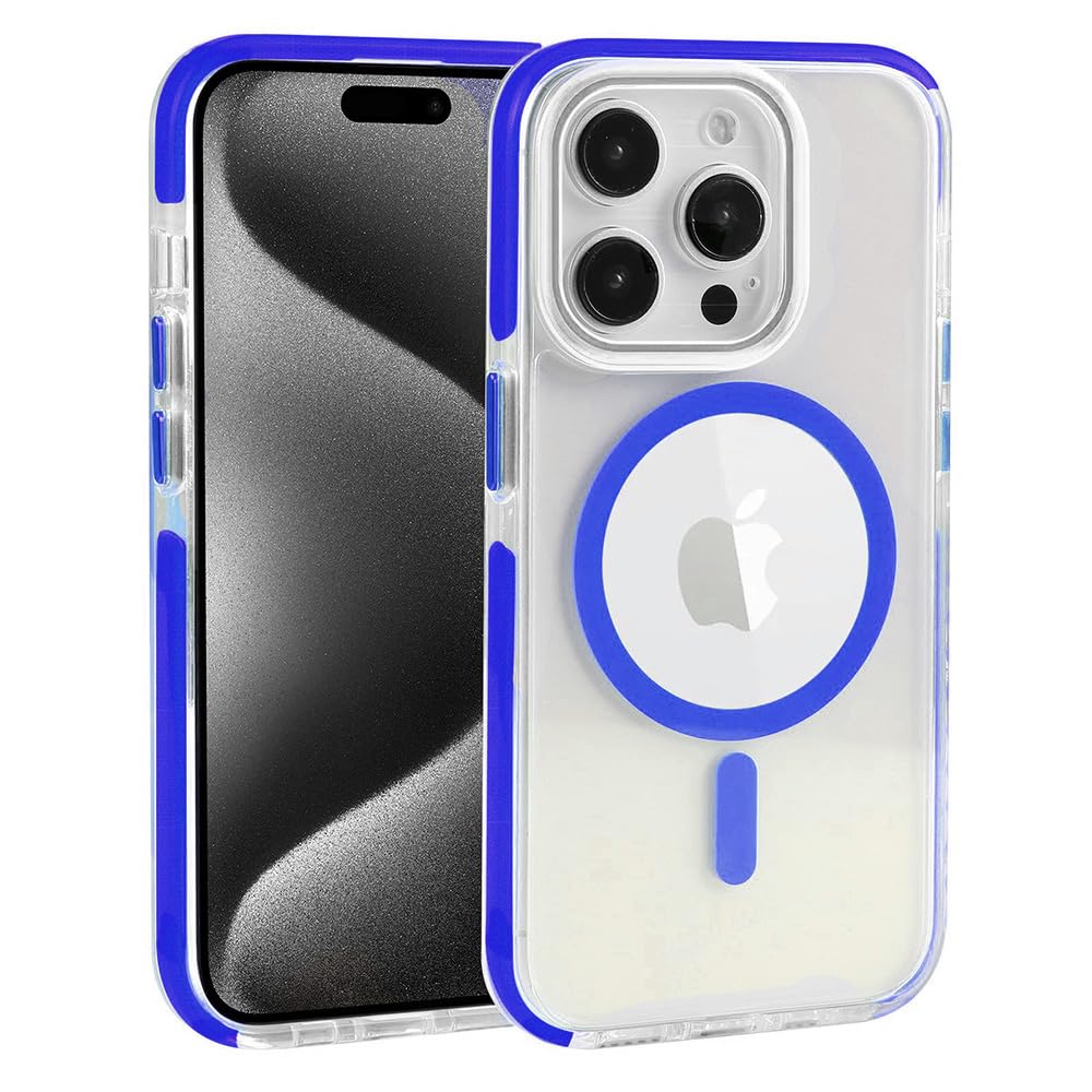 amazon basics Mobile Cover for Apple iPhone 15 Pro | Compatible with MagSafe | Magnetic Case with Built-in Magnets | Slim PC & TPU Cover for Apple iPhone 15 Pro (Blue)
