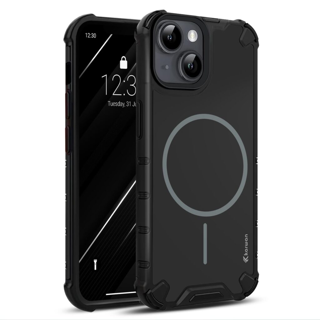 KARWAN®? Rugged Magnetic Slim Back Case Cover for iPhone 14 Plus (6.7-Inch-) Heavy Duty |Dual-Layer Armor Protection| Shockproof Edge Guard iPhone 14 Plus Mobile Phone Back Cover [Matte Back] [Black]