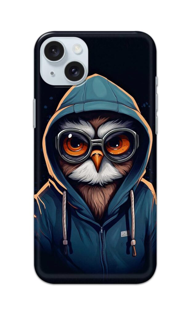 Printed Hard Back Cover for Apple iPhone 15 Plus Back Cover (Owl in Hoodie) -190724(EL)