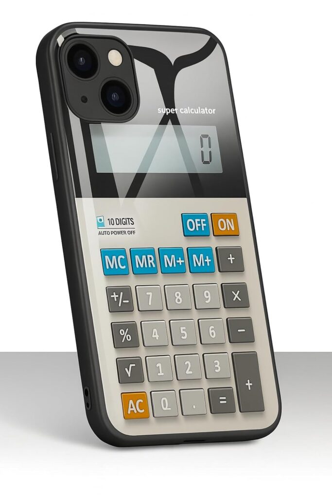 India DEALZ Calculator Design iPhone Case, TPU + PC Plastic, Compatible with iPhone 14/15/16 Series (iPhone 14 Plus) Gray