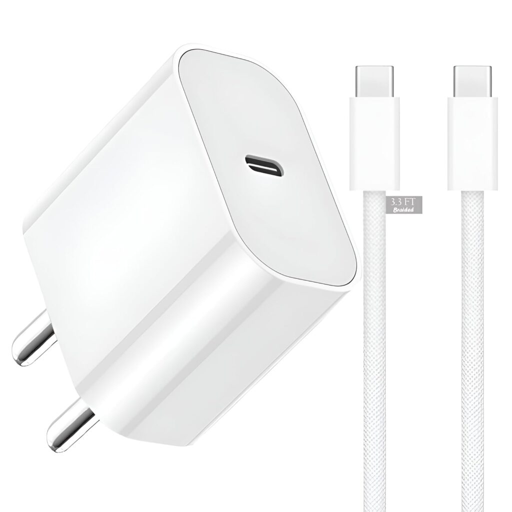 20W USB-C Charger for iPhone 15/15 Plus/15 Pro/15 Pro Max, iPad Pro/Air/Mini, Fast Charging Adapter with 3ft Braided Cable, White, Type-C Power Adapter for Rapid Charge, White