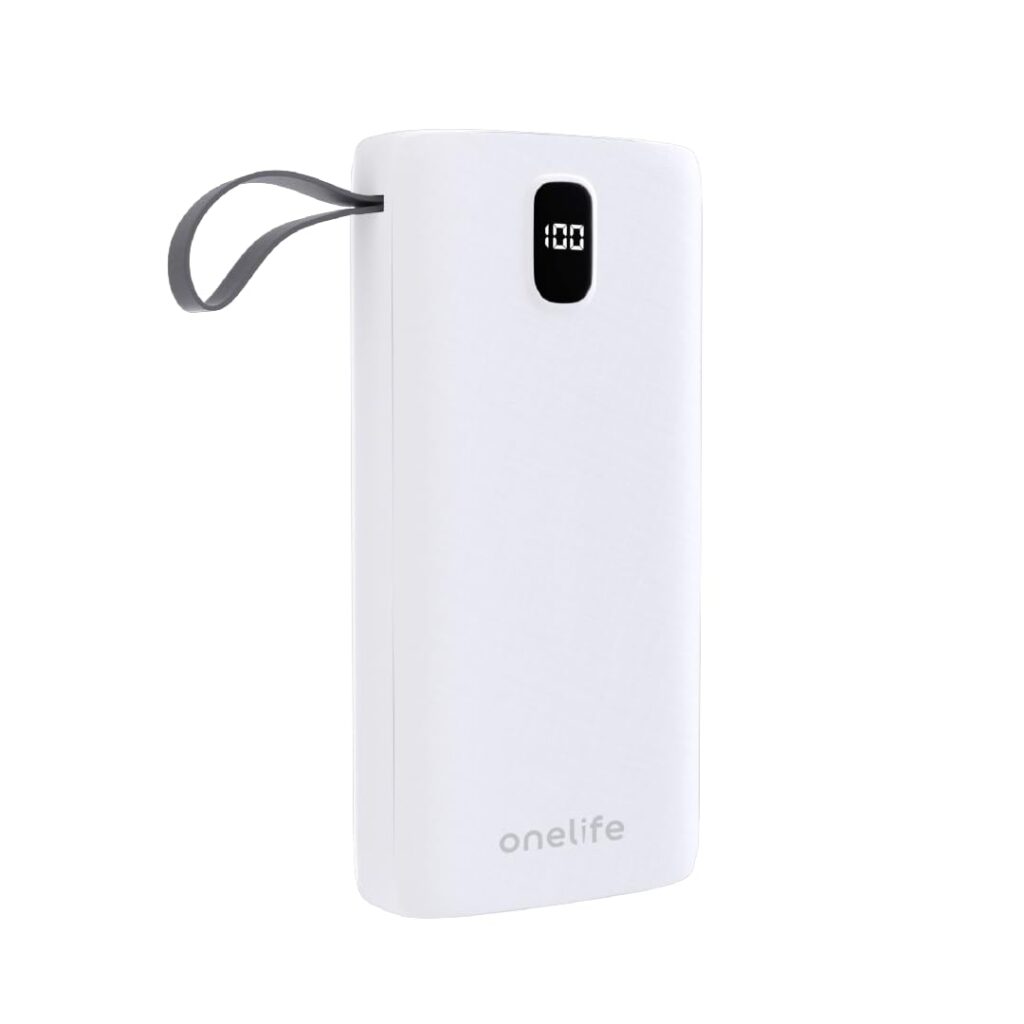 One Life Dual Port Ultra Slim 12W Fast Charging Power Bank with Massive 20000 mAh Capacity & LED Indicator for iPhone Android Mobiles & Tablets (White)