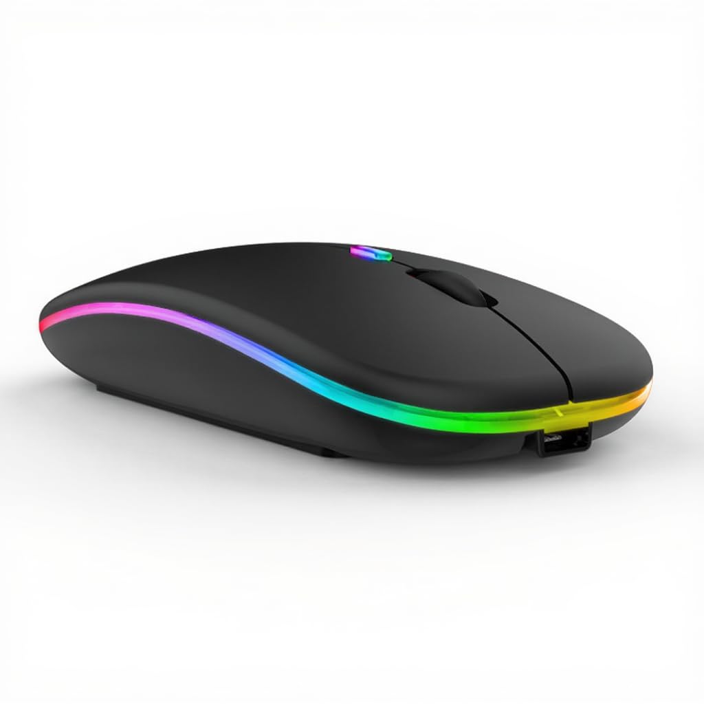 Wireless Mouse | DualMode Bluetooth & 24GHz Connectivity Rechargeable Battery, Luminous LightBlue Glow for Notebook, Desktop, Laptop,