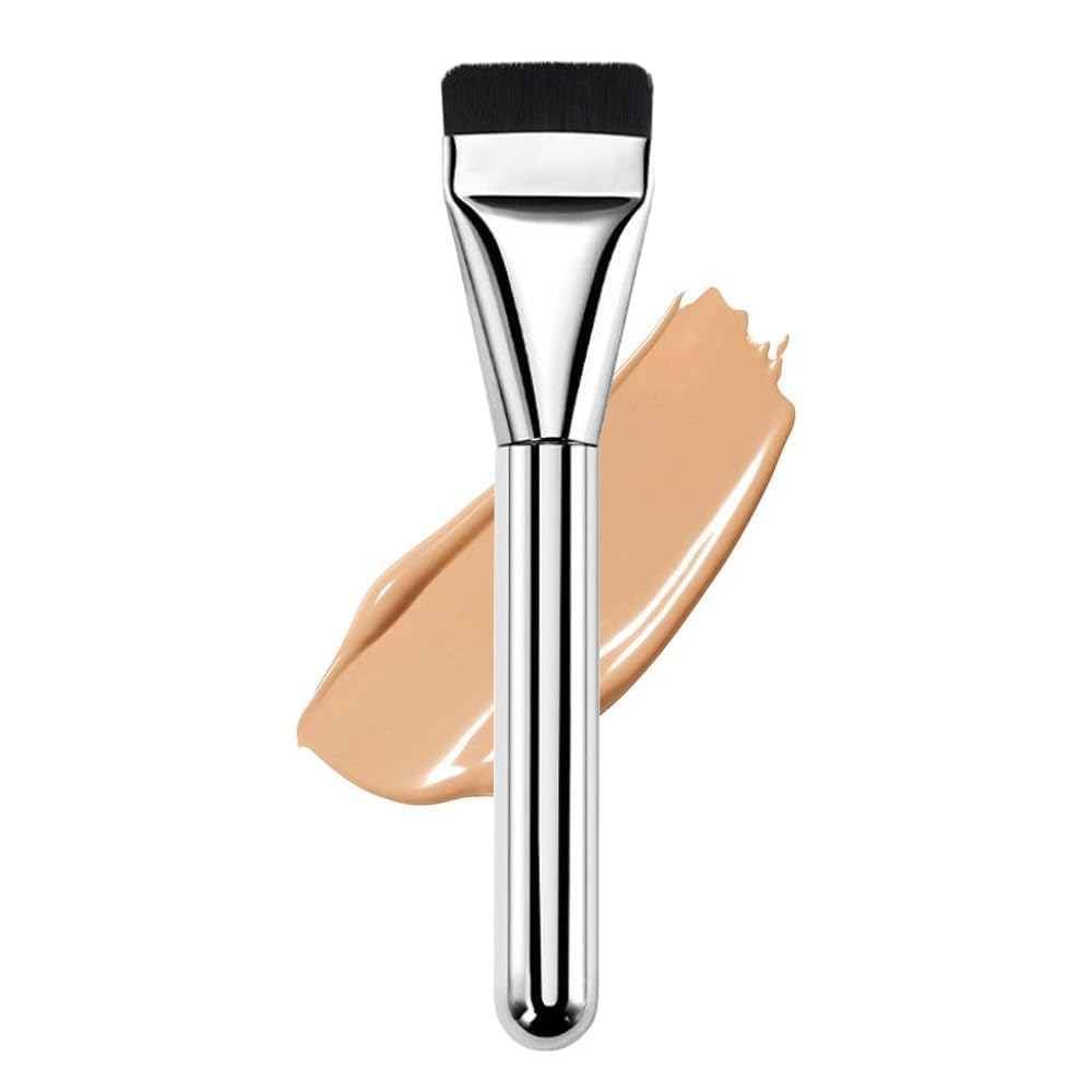 Premium Silver Color Makeup Foundation Brush,Ultra Thin Face Makeup Flat Brush for Liquid Makeup, Angled Liquid Foundation Brush Cream Foundation Concealer Brush Makeup Brushes