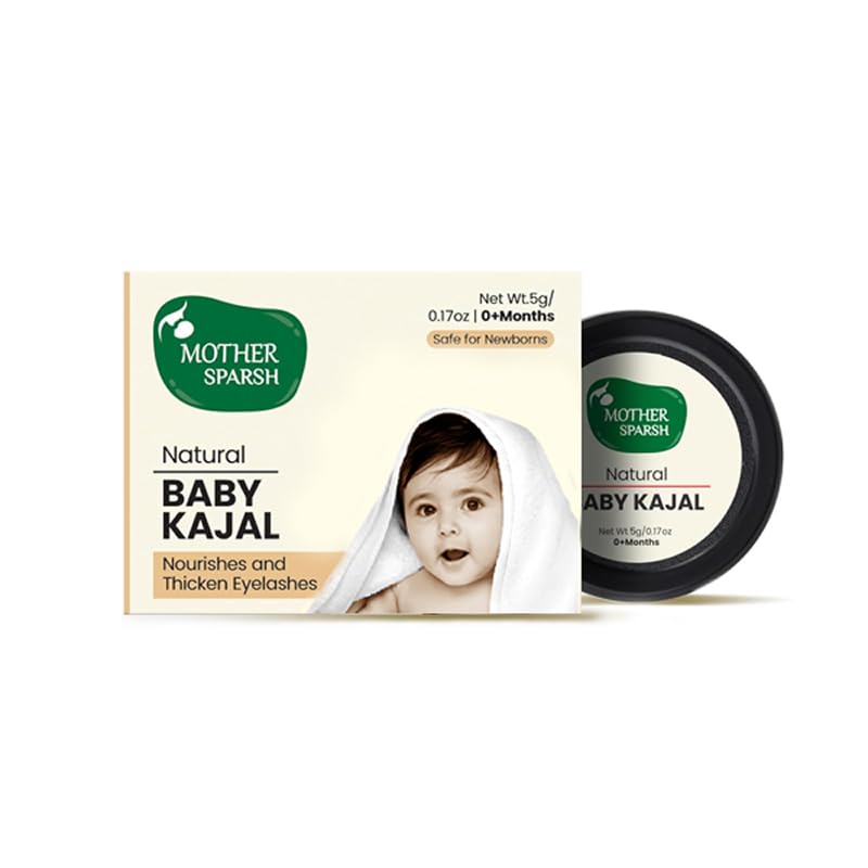 Mother Sparsh 100% Natural Baby Kajal with Zero Lead Content, Irritation Free & Safe for Newborn Babies, With Almond & Pure Cow Ghee, Nourishes & Thicken Baby Eyelashes - 5gm