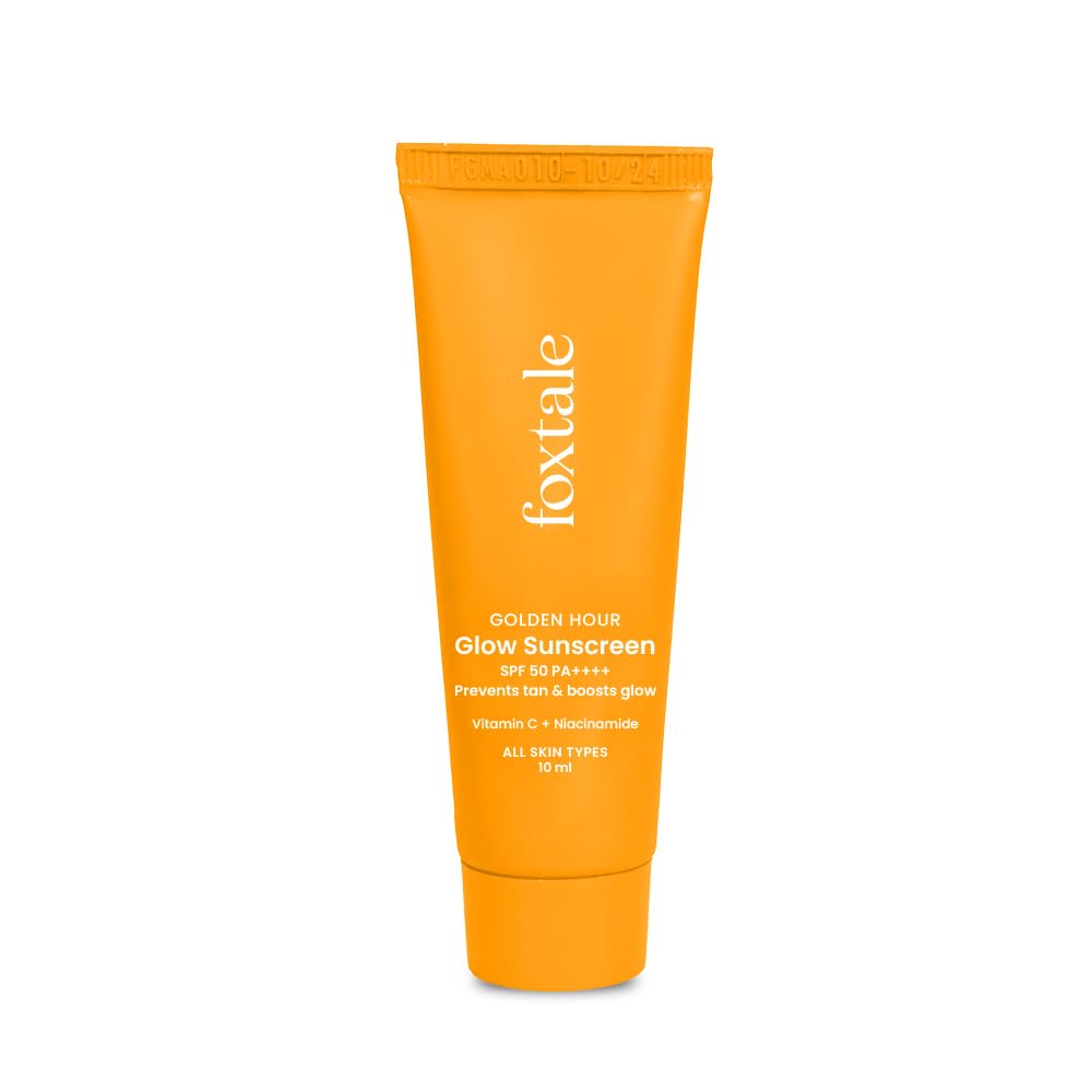 Foxtale SPF 50 Vitamin C Glow Sunscreen with PA++++ & Niacinamide | Lightweight | Fast Absorbing | UVA and UVB Filters | Prevents Tanning | No White Cast | Non-Greasy | For Men & Women | All Skin Types | 10 Ml