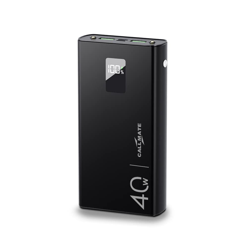 CALLMATE 20000Mah Power Bank, 40W Charging with Type C Pd (Input & Output) | Led Lamp |Metal Body, 3 Output Ports and 2 Input | Digital Display (Black, Lithium Polymer), Black