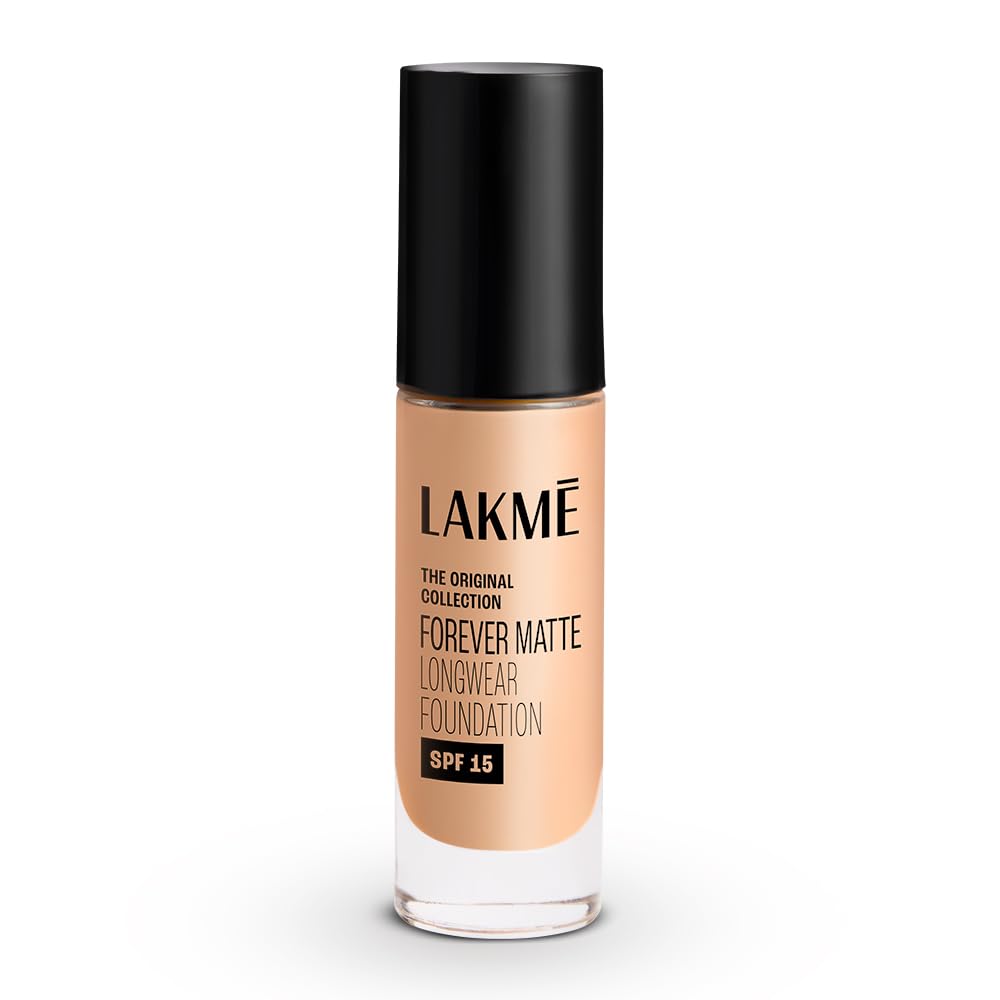 Lakme Forever Matte Longwear Foundation with SPF 15 and Active Niacinamide | Brightens Skin | Long Lasting Matte Finish |Natural Pearl,25 ml