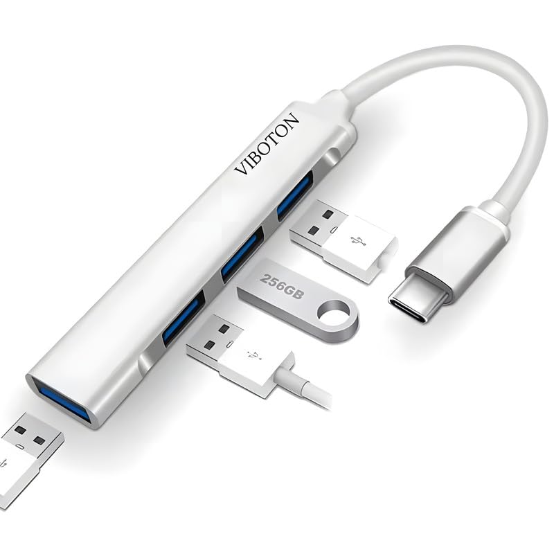VIBOTON USB-C Hub, 4-in-1 Type c Multiport Adapter, Upto 5 Gbps High Speed with Aluminium Shell, 1xUSB 3.0 & 3xUSB 2.0 Ports, Compatible with Laptop, MacBook, C-Type Smartphones(Grey)