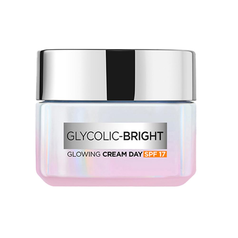 L'Oreal Paris Glycolic Bright Glowing Day Cream, Overnight Brightening Cream, Glycolic Acid in Gel-Like Cream Texture, that Visbily Minimizes Spots & Reveals Glowing skin, 15ml