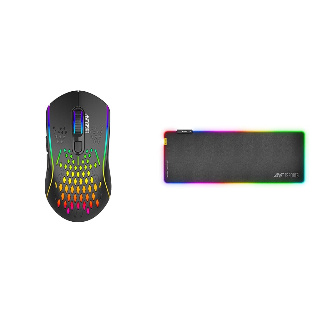 Ant Esports GM700 Lightweight Wireless RGB Gaming Mouse, Rechargeable Mouse with Honeycomb Shell, 11