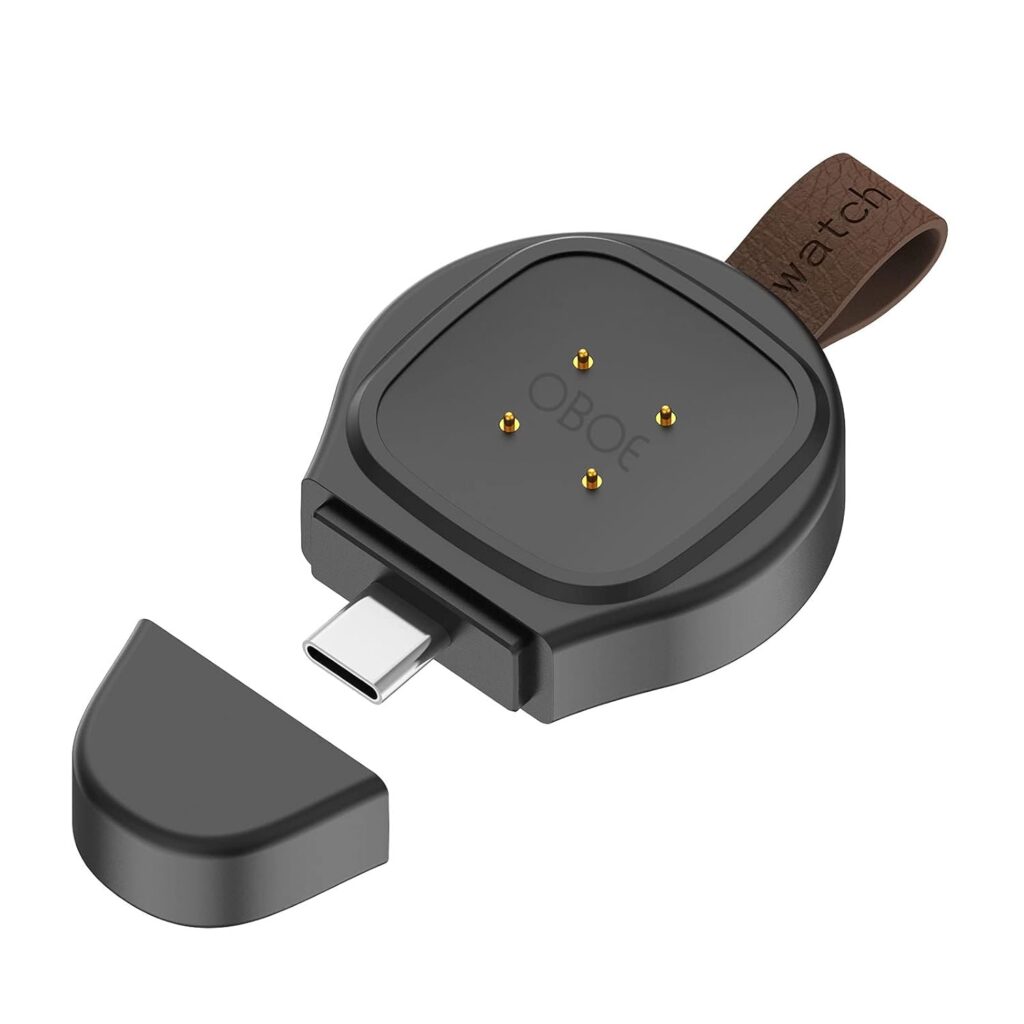 OBOE Type C Fast Charger Compatible with Fitbit Versa 3 / Fitbit Sense Smartwatch Portable Magnetic USB Wireless Charger Fast Charging, Travel Cordless Car Charger (Black)