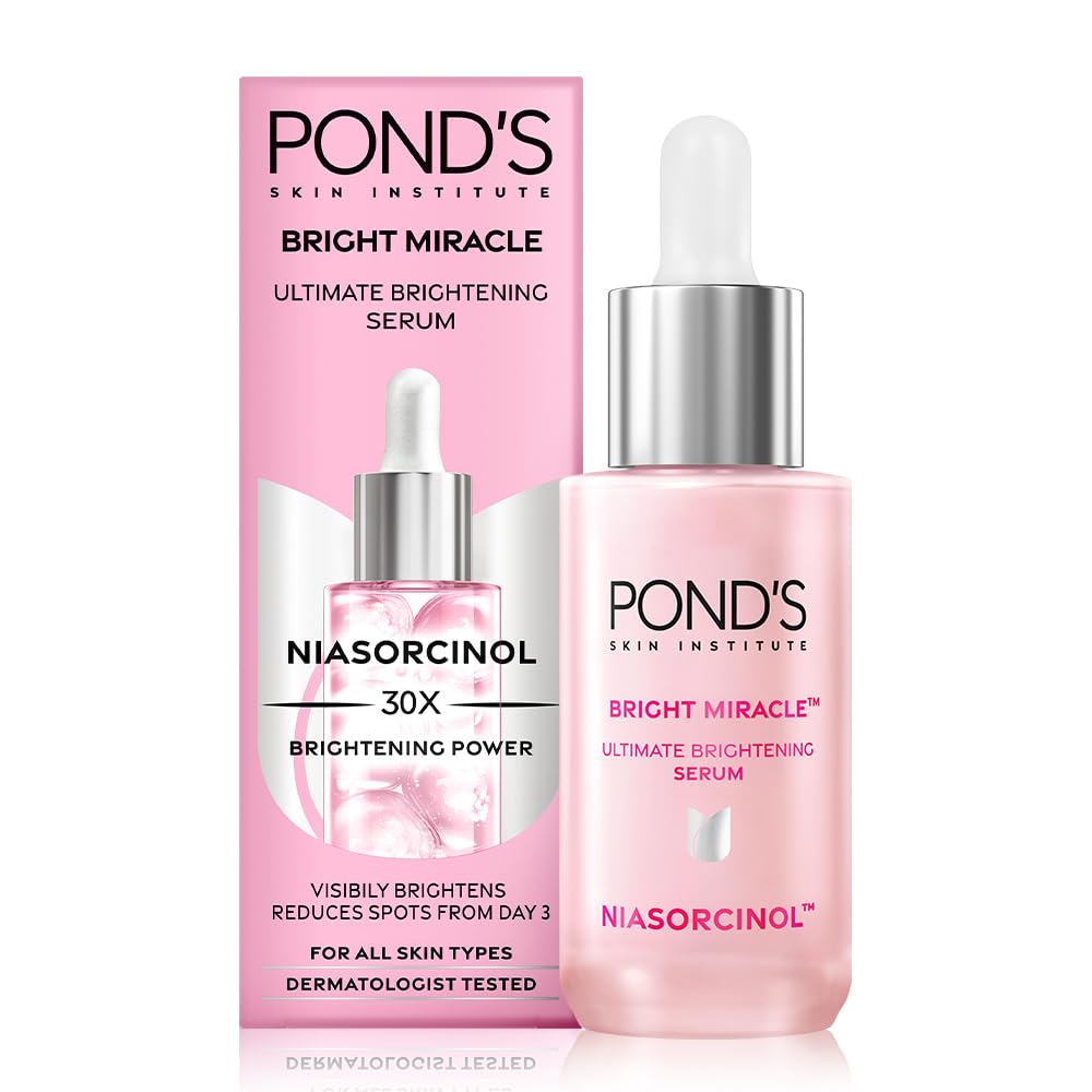 Pond's Bright Miracle Ultimate Brightening Serum with Niasorcinol | 30X better than Vitamin C | For Visibly Brighter, Spot-Free Skin in 1 Week | Lightweight & Fast Absorbing | 30ml