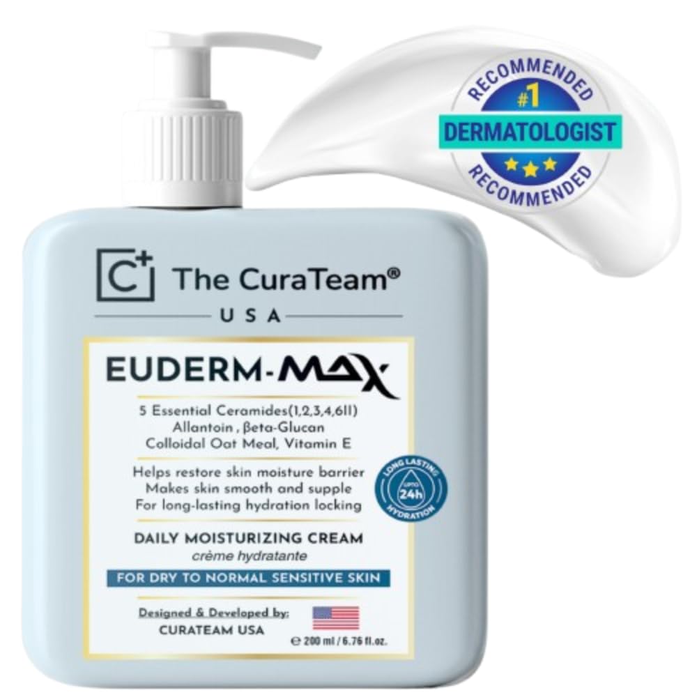 The Cura Team® Daily Moisturizer Cream with 5 Ceramides, Hyaluronic Acid & Beta Glucan | Barrier Repair Hydrating Face Cream for Dry & Sensitive Skin | Non-Greasy, Fragrance-Free – 200ml