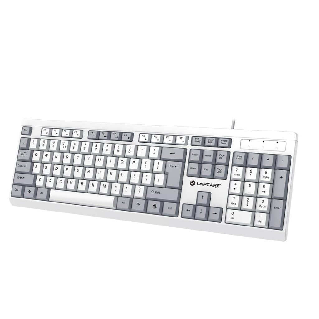 LAPCCARE USB Alfa Keyboard 7 Wired Membrane Keyboard | 104-Key US Layout | UV Coated Keycaps | Ergonomic Design | Quiet & Durable Membrane Build | 1-Year Warranty (LOX-106)