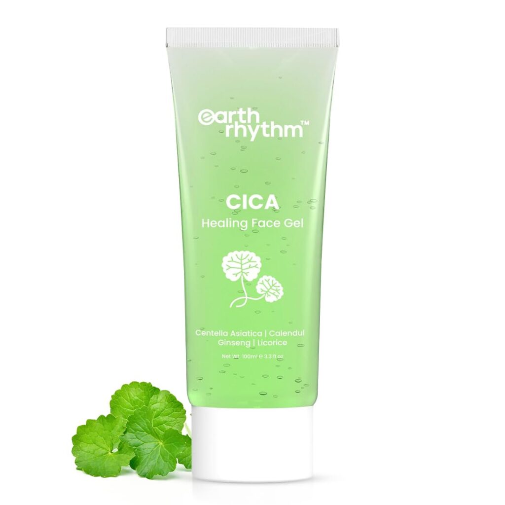 Earth Rhythm Cica Gel with Centella Asiatica, Calendula, Ginseng & Licorice, for Oily, Acne Prone Skin & Sensitive Skin Type -100gm (New Packaging)
