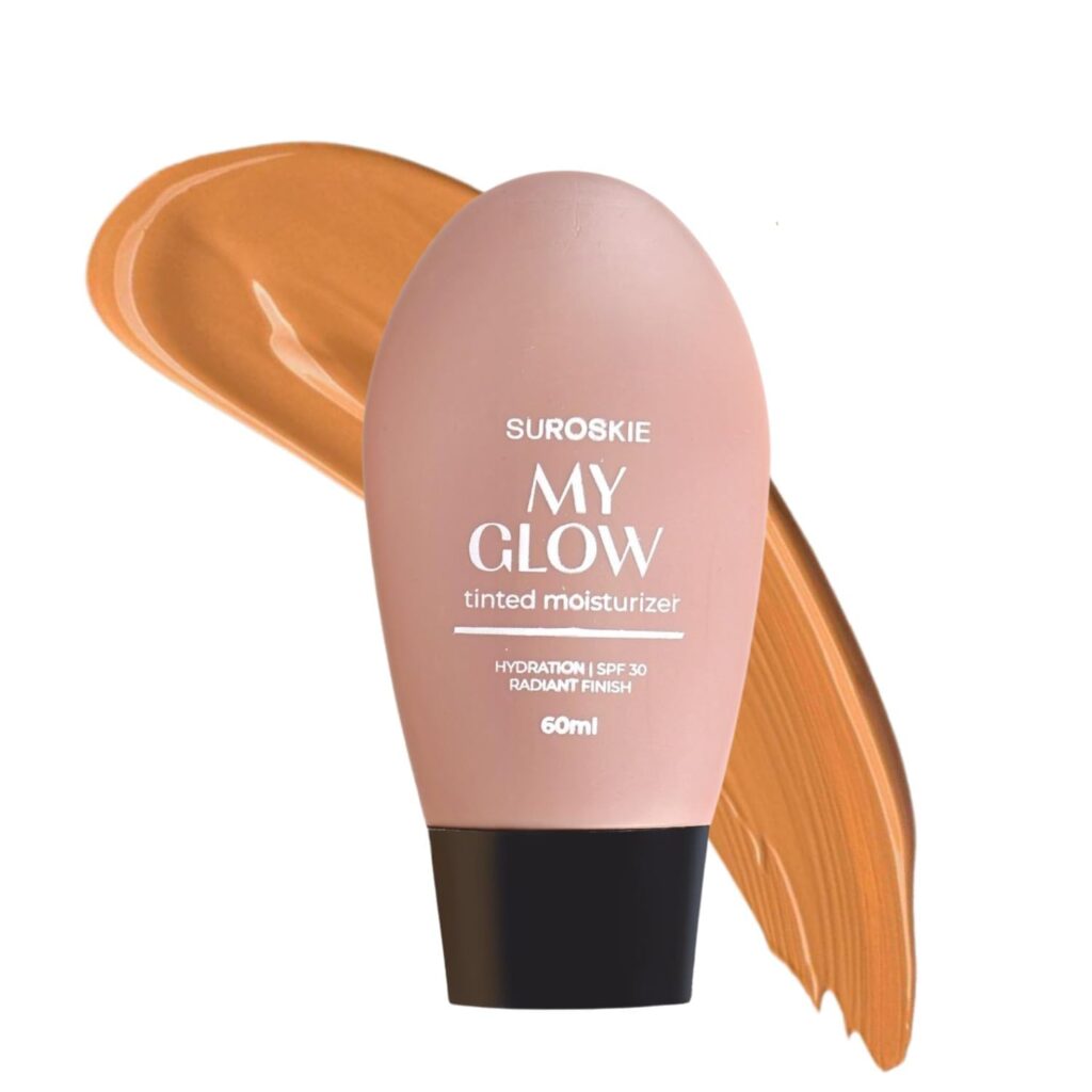 Suroskie My Glow All-In-One Tinted Sunscreen SPF 30 Moisturizer 60 ml Dark Shade | Natural Glowy Finish | Intense Hydration & UVA/UVB Protection | Sweat resistant | Niacinamide Cream For Men & Women