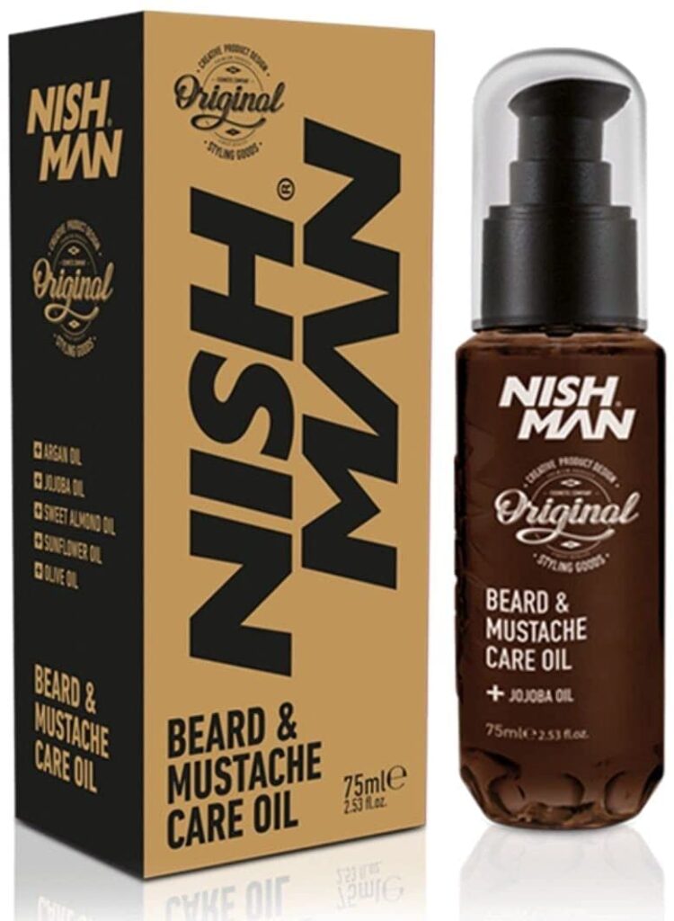 Nishman Beard & Mustache Care Oil 75ML- | More Beard Growth with Argan and Jojoba Oil | Nourishes and Strengthens Beard| No Harmful Chemicals | Prevents dry and flaky beard| Prevents Split Ends and Beard Breakage | Non Sticky | Ideal for daily use