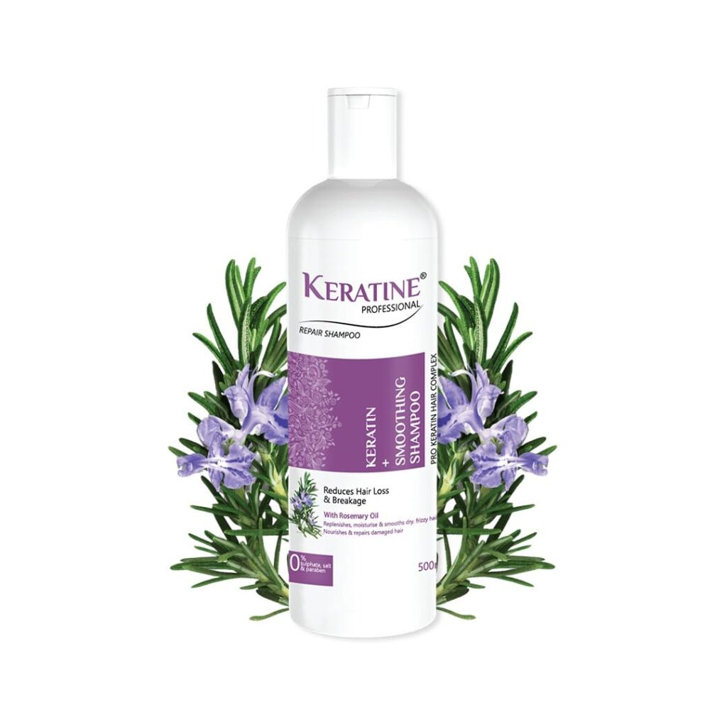 Keratine Professional Sulphate free Keratin+smoothing Shampoo with Rosemary oil -500ml For Dry , Damaged and chemically treated Hair | Reduces hair loss & Breakage.| for Frizz-Free, Shiny & Manageable Hair|With Keratin & Wheat Protein|(KP-97(Rosemary_S-1)