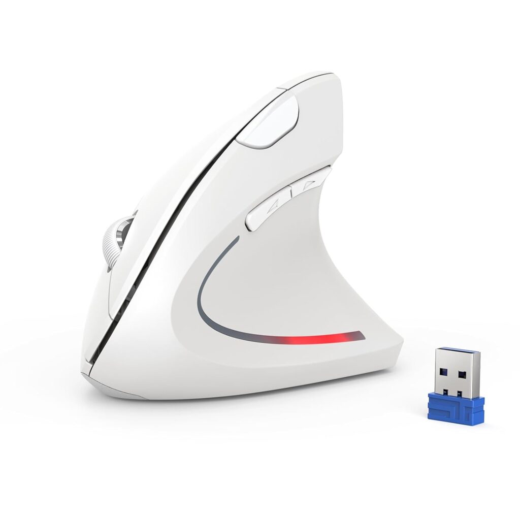 TECKNET Ergonomic Vertical Mouse, 5 Adjustable DPI, 6 Buttons, Wireless 2.4G, Compatible with Windows/Mac/Linux (White)