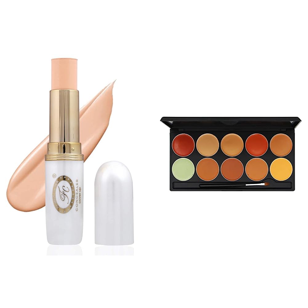 Fashion Colour Light Corrective Concealer Stick Satin Foundation (Shade 003) Satin Finish Studio Finish HD Foundation Palette- 10 High Definition Cream Makeup Shades