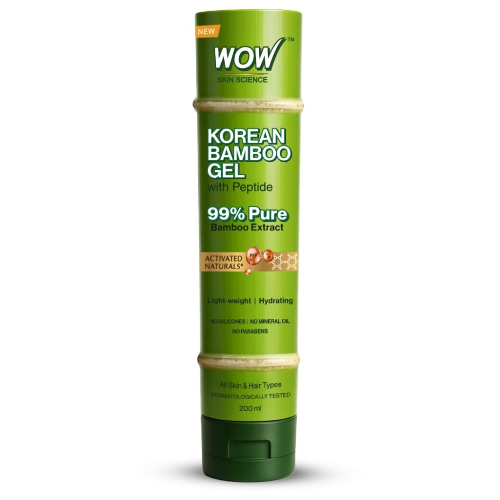 WOW Skin Science Korean Bamboo Gel with Peptides – 99% Pure Bamboo Extract | Face & Body Moisturizer, Frizz-Control Hair Serum, Skin Soother for Sun & Irritation | Hydrates, Soothes, Replenishes | Multi-Use Gel | 200 ml