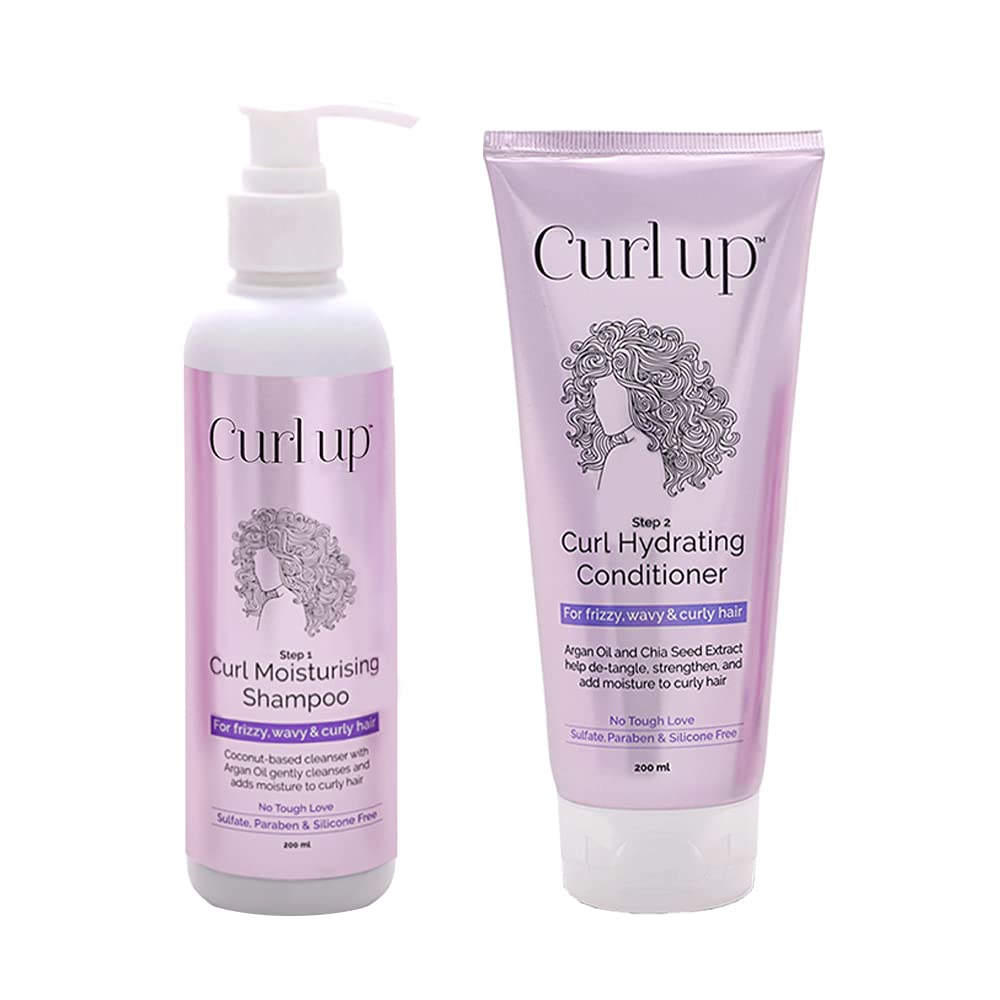 Curl Up Hair Wash Combo with Curly Hair Shampoo And Conditioner - For Dry Frizzy, Wavy & Curly Hair - Sulphate Paraben And Silicone Free - 200ml each (Combo of 2)