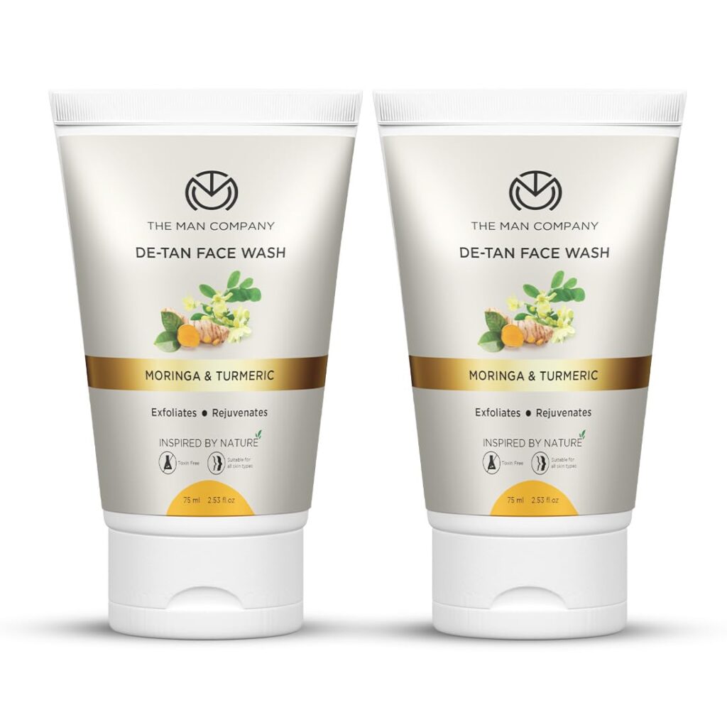 The Man Company De Tan Face Wash for Men with Turmeric & Moringa | Tan Removal, Oil Control & Anti-Pollution | Unclog Pores | Deep Cleansing | Blackheads Removal - 75ml, Pack of 2