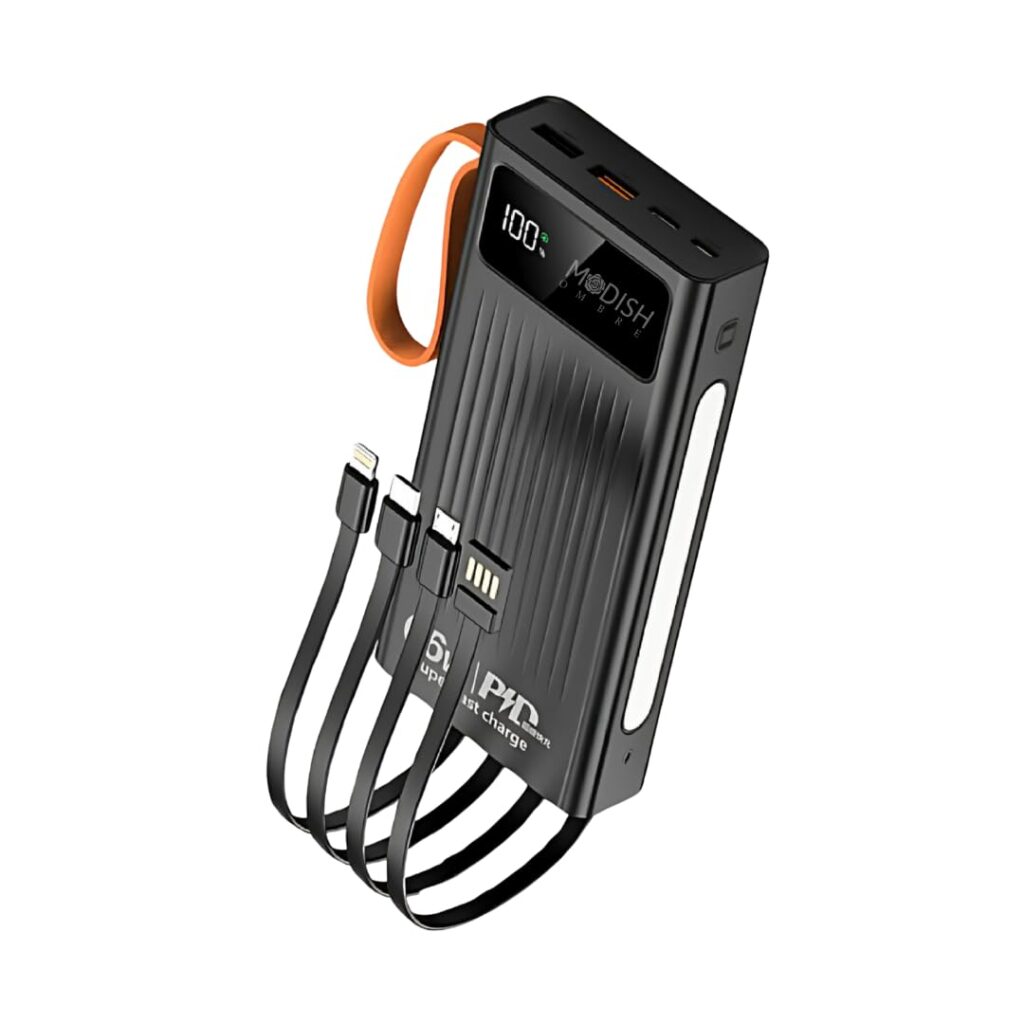 MOT 4 Torch Power Bank | 22.5W Fast Charging | Micro, USB & Type-C Output | High-Speed Charge for Android, iPhone, Smartwatch & More | 10000 mAh Battery Capacity White