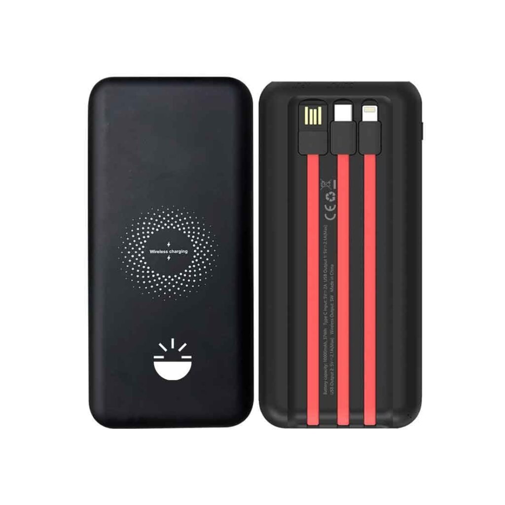 Glow Gadgets Customization Beam 10000mAh Wireless Power Bank with Inbuilt Cables – ABS Material, Large Capacity, 5W Wireless Charging, Portable Charger for iPhone, Android & More