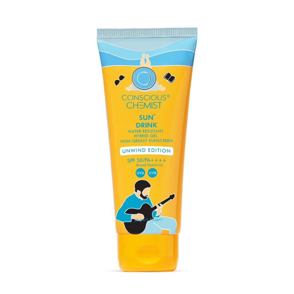 Conscious Chemist® Dewy Ceramide Sunscreen SPF 50 PA++++ | For Oily Skin | Water Resistant UVA/B Protection | Fragrance-Free | For Men & Women | All Skin Types - Sun Drink (Unwind Edition) | 50g