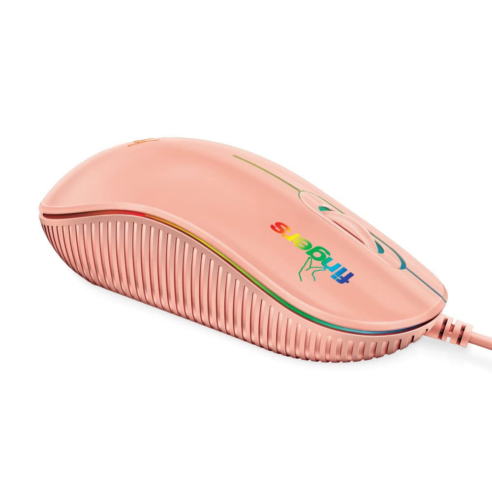 FINGERS RGB-Debonair USB Wired Mouse with Advance Optical Technology and Breathing RGB LED Lights (3 Buttons with Scroll Wheel |Ambidextrous | Windows®, macOS, Linux Compatible) Blush Pink