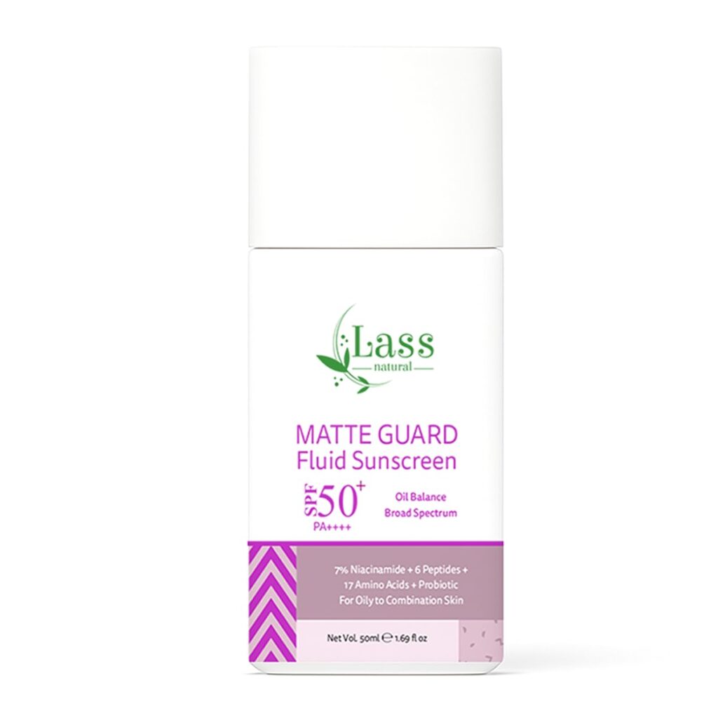 Lass Natural 7% Niacinamide Oil Balance Fluid Sunscreen SPF 50+ PA++++ With Protection against UVA Rays & Skin Damage - Matte Guard SPF 50+ for Oily Skin & No White Cast -50 ml