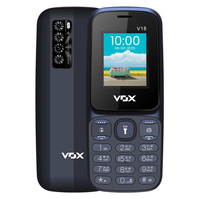 Vox V18 Multimedia Keypad Mobile Phone - 1.8" Display, Camera, 1000mAh Battery, King Talker & Contact Icon, FM Radio & MP3 Player - (Midnight Blue)