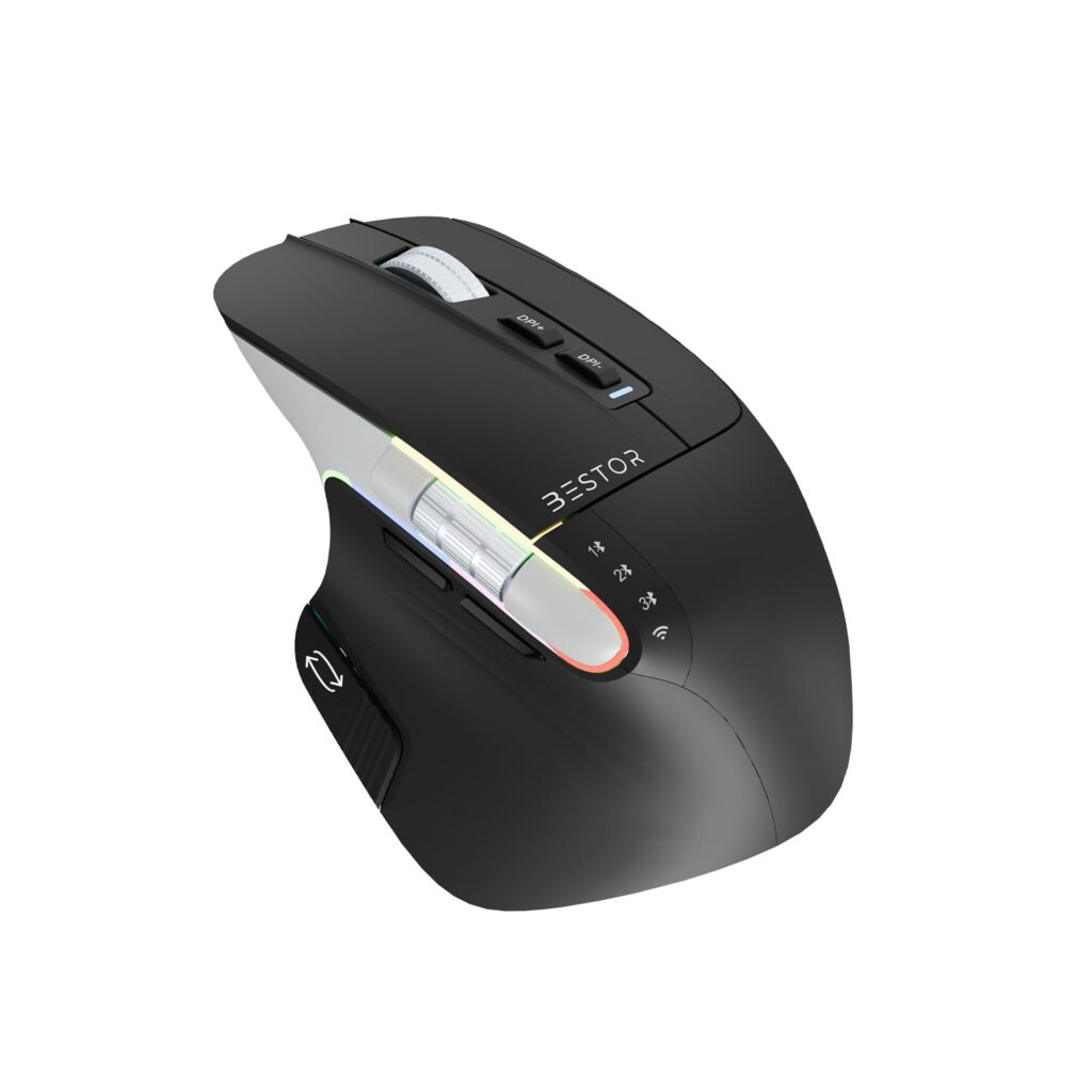 BESTOR Tri-Mode RGB Wireless Mouse,Ultrafast Scroll, Type-C, and 11 Key (DPI-800/1200/1600/2400/3200) 700mAh Wireless Ergonomic Optical Gaming Rechargeable Mouse with Bluetooth (Black)