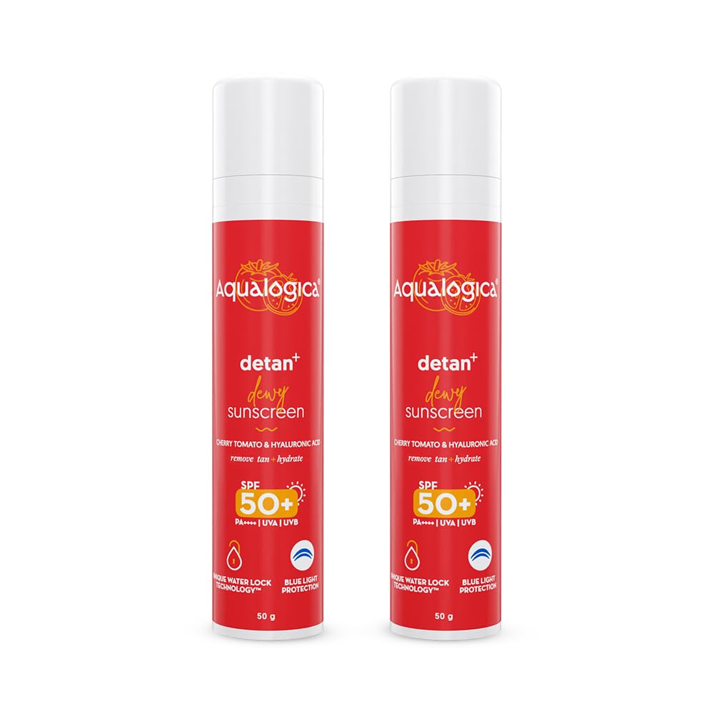 Aqualogica All Detan+ Dewy Sunscreen Gel with Cherry Tomato & Hyaluronic Acid with SPF 50+ & PA++++ - 50g (Pack of 2)