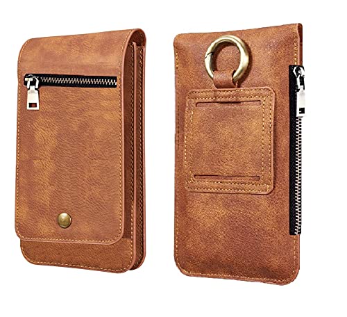 WHITBULL Multi Function Zipper Lock Mobile Case with Card & Mony Slot for Samsung Galaxy Z Fold4 5G / Z Fold3 5G / Z Fold2 5G / Z Fold1 5G (Brown)