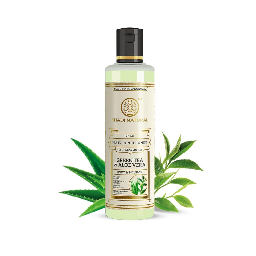 Khadi Natural Green Tea & Aloe Vera Hair Conditioner | Controls Hair Fall and Strengthens Hair | SLS, Paraben Free | Suitable for All Hair Types | 210ml
