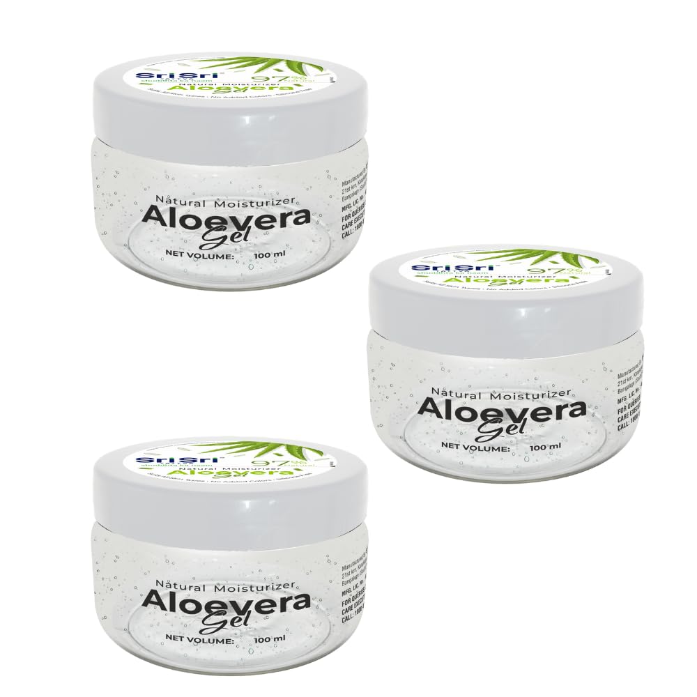 Sri Sri Tattva Aloe Vera Gel | 97% Natural Face & Hair Moisturizer for Glowing Skin & Healthy Scalp | Soothes Acne, Cuts & Burns | No Added Colours, Silicon-Free | For All Skin Types | 100ml (Pack Of 3)