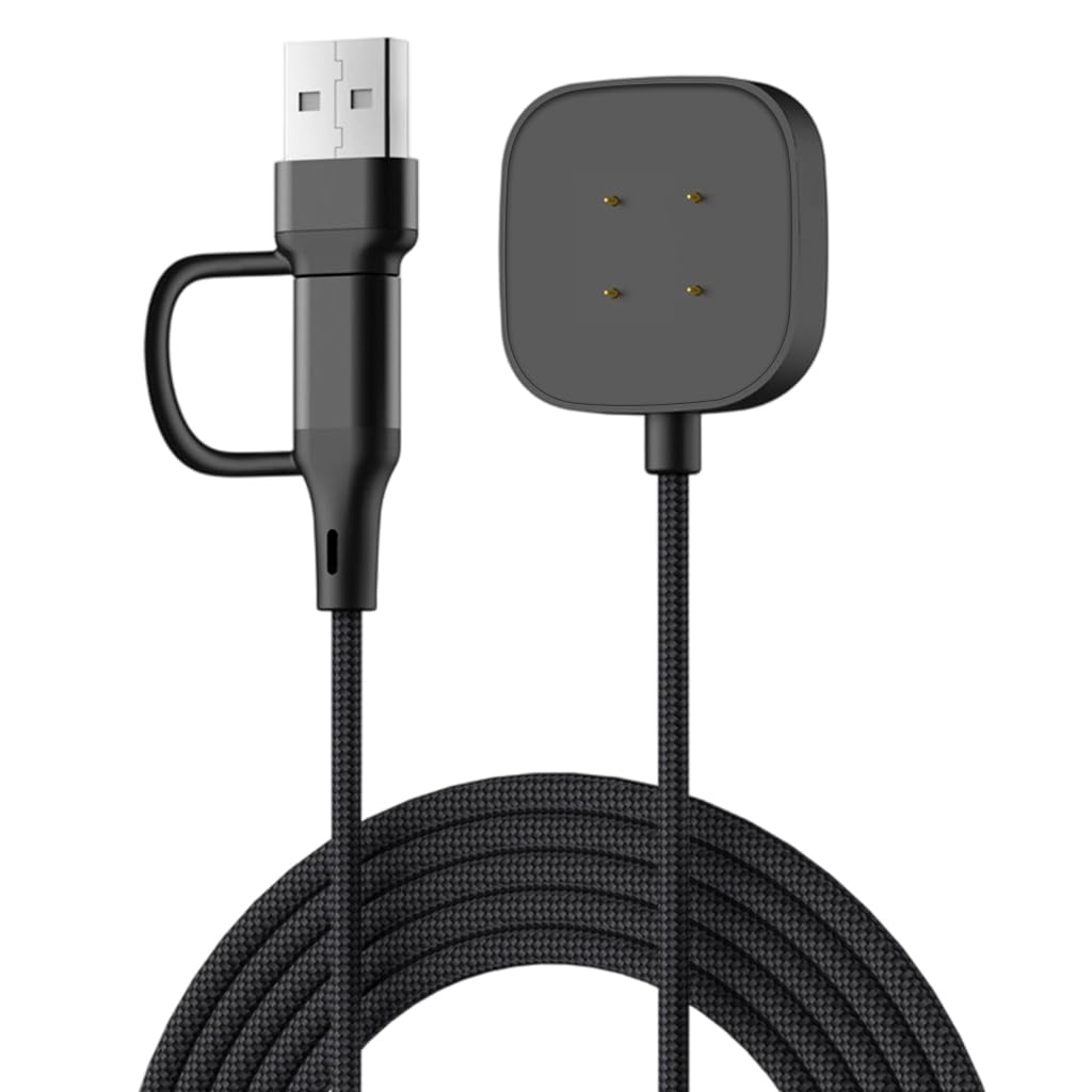 ZORBES® Charger for Fitbit Sense 2/Sense/Versa 4/Versa 3, 2 in 1 USB C/A Charging Cable for Fitbit Sense 2/Sense/Versa 4/Versa 3 Smartwatch, 3.3Ft/100cm Portable Charger Dock Cord