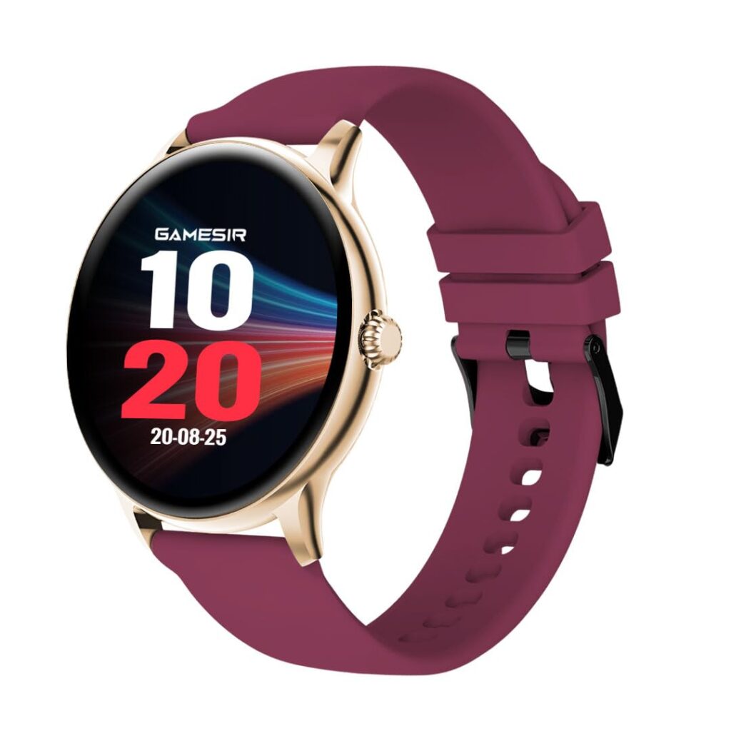 GameSir Glavito Round Dial Smartwatch with 1.49" AMOLED Display, 100+ Sports Modes, IP67, Bluetooth Calling, Functional Crown Control, Health Tracking, 100+ Watch Faces for Men & Women (Maroon)