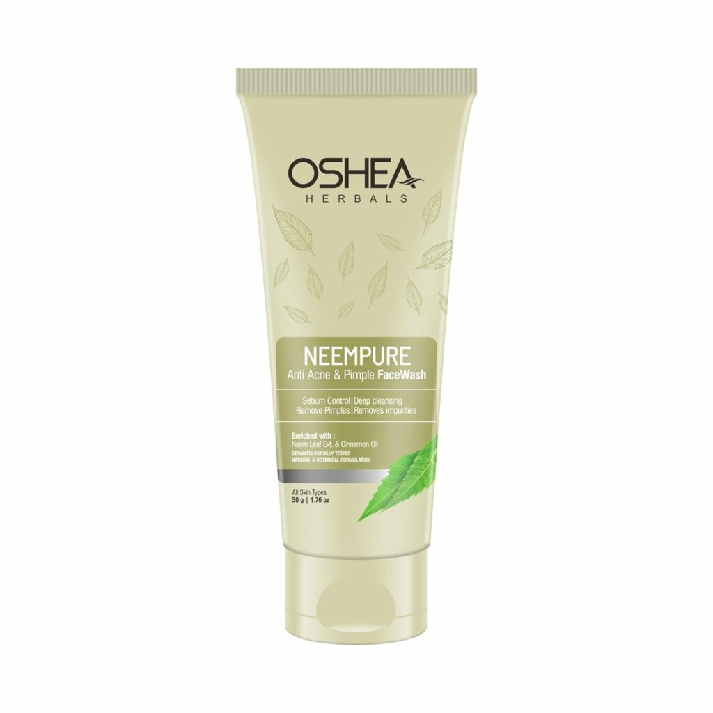 Oshea Herbals Neempure Anti Acne & Pimple Facewash for Women & Men | Controls Sebum with Deep Cleansing | Reduces Pimples & Blemish Free Clear Skin | Enriched with Neem Extract & Cinnamon Oil - 50g