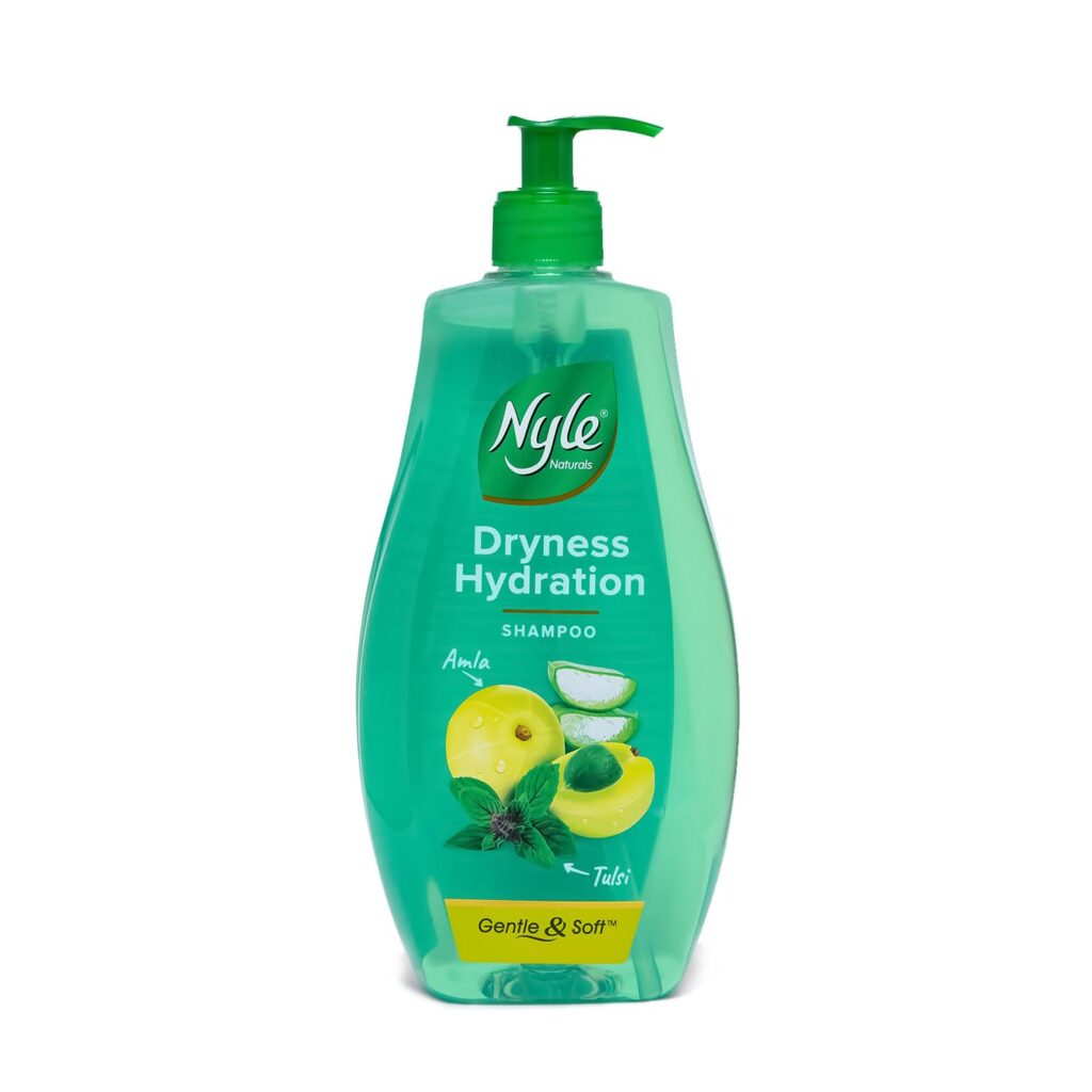 Nyle Naturals Dryness Hydration Shampoo, with Tulsi, Amla and Aloe Vera, Gentle & Soft Shampoo, pH Balanced and Paraben Free, For Men and Women,400ml