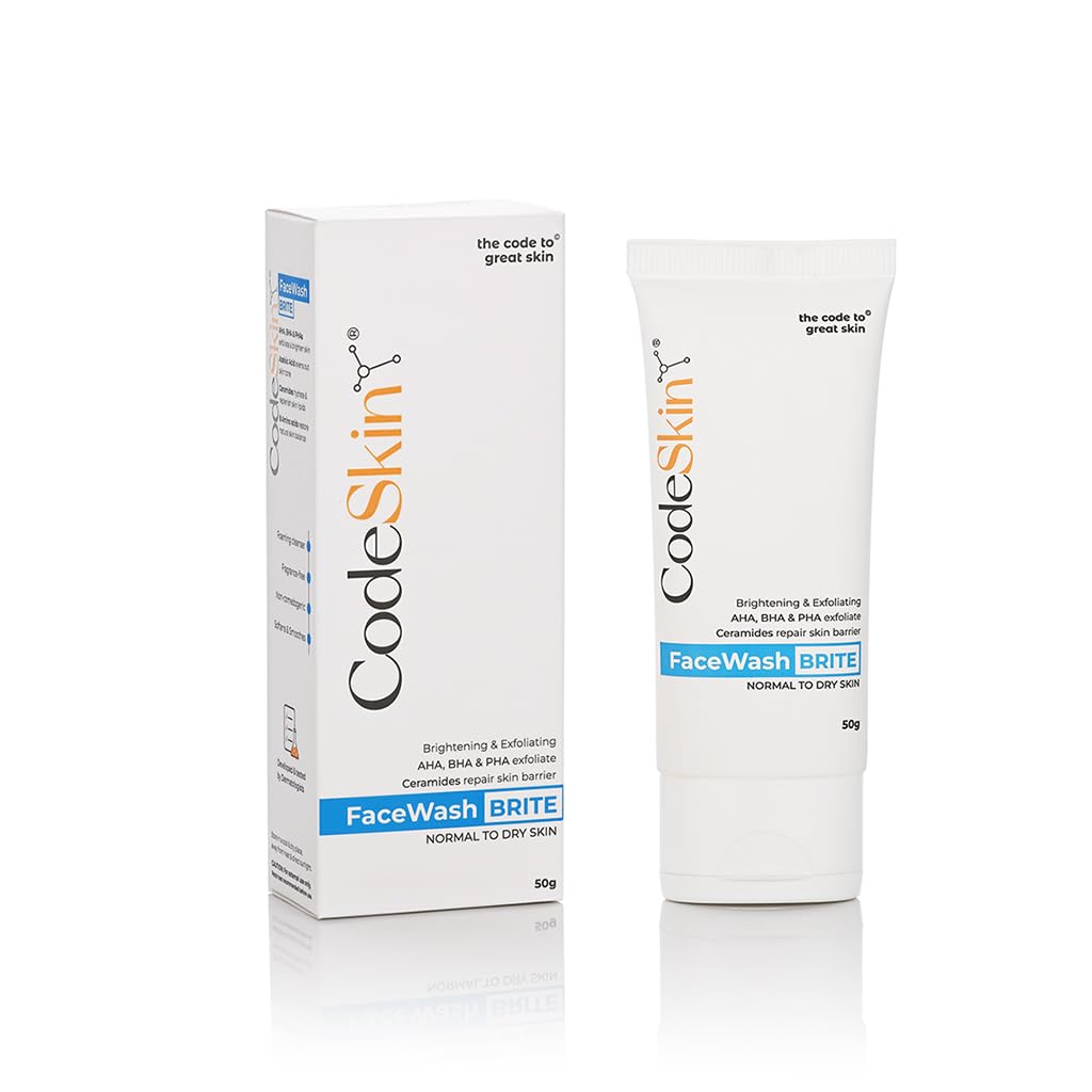 CodeSkin FaceWash BRITE - 50gm | Gentle Foaming Cleanser Formula | For Normal to Dry Skin Complexions | Brightens Skin Instantly And Softly | With AHA, BHA, PHA & Natural Exfoliating Enzymes