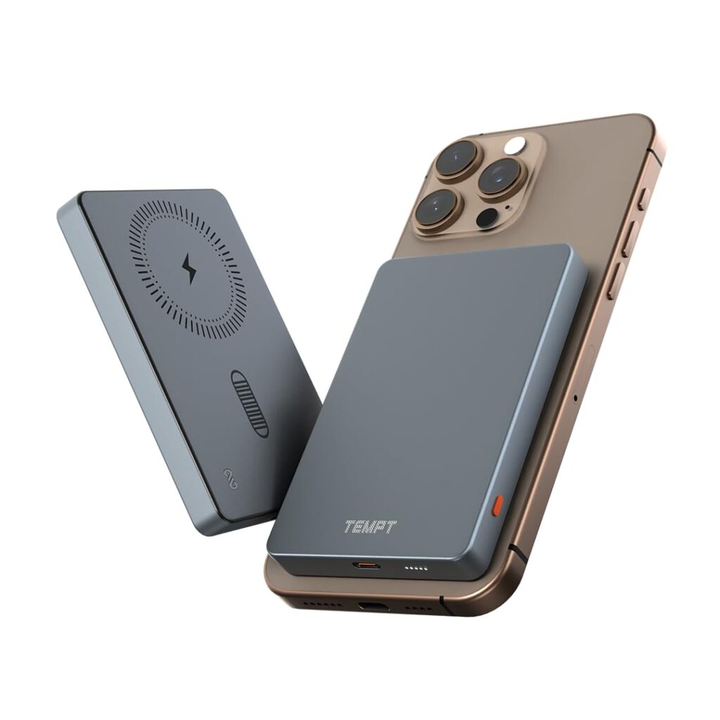 Tempt JoosMag Ultra Slim (14mm), Metallic Body for iPhone 17/16/15/14/13/12 |10000mAH MagSafe Wireless Power Bank | 15W Wireless and 22.5W PD Fast Charging (Grey)