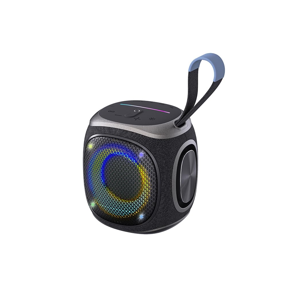 Lenyes S864 Bluetooth Speaker | 12W Portable Wireless Speaker | 3000mAh Battery with Power Bank | RGB Lights | TWS Stereo | IPX5 Water Resistant | AUX/TF/USB | 6H Playtime – Black