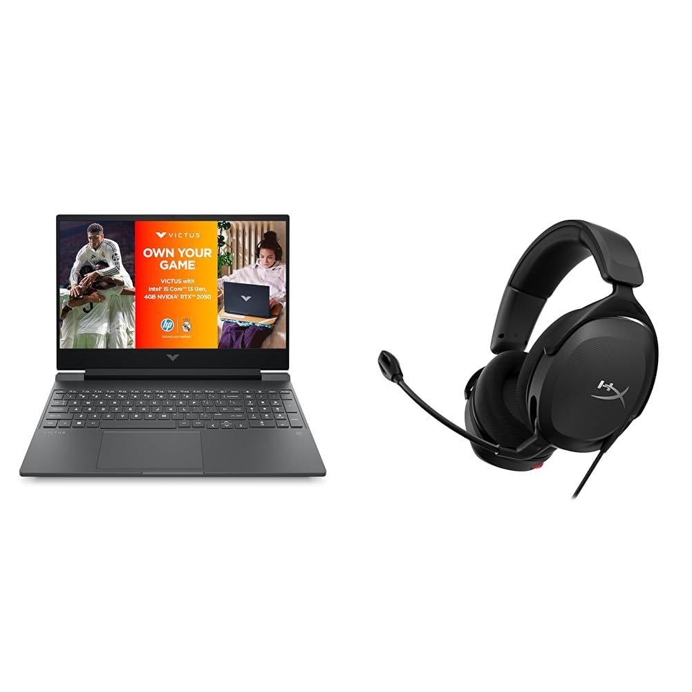 HP Victus Gaming Laptop (i5-13420H/RTX 2050/16GB, 512GB SSD) fb2703tx + HyperX Cloud Stinger 2 PC Gaming Wired Over-Ear Headset with Mic